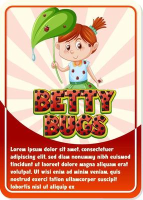 Character game card template with word Betty Bugs