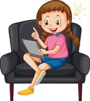 Girl sitting on couch learning from tablet vector