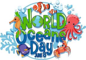 World Ocean Day banner with many different sea animals vector