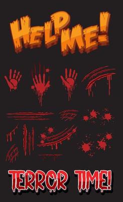 Help Me text design with bloody hand prints