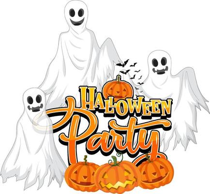 Halloween Party with Ghosts and Jack-o'-lantern