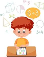 niño aprendiendo matemáticas usando tableta vector