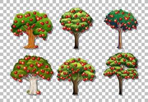 Set of variety apple trees on grid background vector