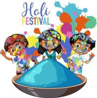 Happy holi fastival con personaje de dibujos animados de niños vector