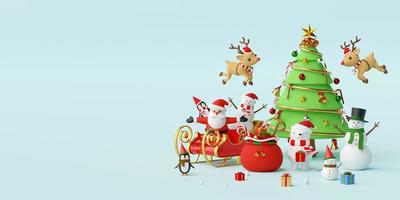 Merry Christmas and Happy New Year, Scene of Christmas celebrate with Santa Claus and friends, 3d rendering photo