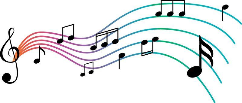 Musical symbols wave on white background