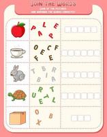 Spelling word game worksheet template vector