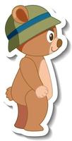 Cute bear cartoon wearing hat sticker side view vector