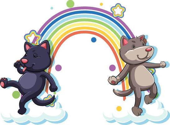 Two dogs cartoon character with rainbow