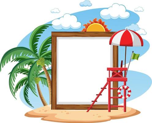 Empty banner template with summer beach element isolated