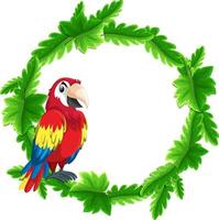 Round green leaves banner template with a parrot bird vector