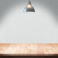 Wood table with Lamp and wall background photo