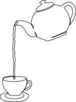 Hot tea poured from teapot into cup illustration vector