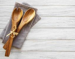 Two wooden salad spoons photo