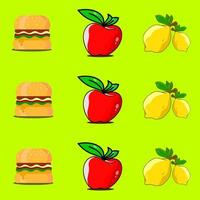 vector illustration of apple, lemon and burger