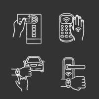 NFC technology chalk icons set vector