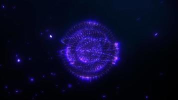 neon brilho futurista bola azul com partículas de néon azul em fundo preto. video