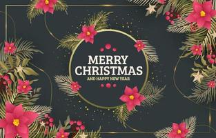 Merry Christmas Background Floral Poinsettia and Wreath vector