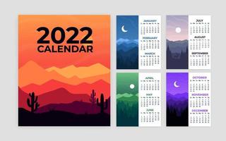 paisaje naturaleza calendario 2022 año plantilla de forma vector