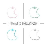 Bitten apple hand drawn icons set vector