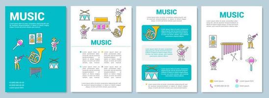 Music industry template layout. Entertainment business. Flyer, booklet, leaflet print design with linear illustrations. Vector page layouts for magazines, annual reports, advertising posters