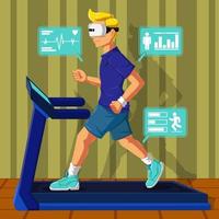 Boy Doing Virtual Running at Home vector