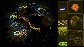 mRNA model on global digital computer yellow monitor research photo