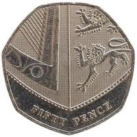 50 pence coin, United Kingdom isolated over white photo