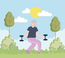 old woman with dumbbells vector