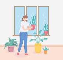 woman with houseplants vector