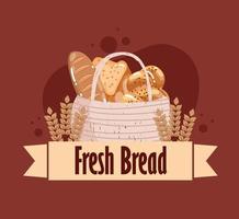 fresh bread in basket vector