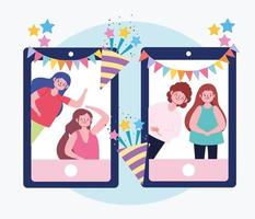 virtual party, online internet birthday, meeting with friends vector