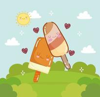 cute ice creams in love vector