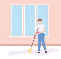 man cleaning floor vector