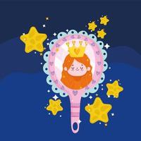 cuento de princesa niña de dibujos animados en espejo decoración de estrellas mágicas vector