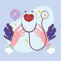 hands with heart and stethoscope vector