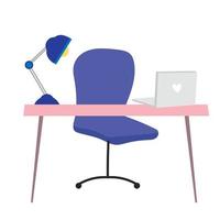 office desk chair laptop and lamp cartoon flat isolated style vector