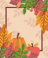 autumnal leaves foliage nature pumpkin apple branches frame vector