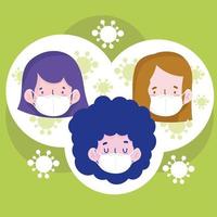 New normal girls cartoons with masks vector design