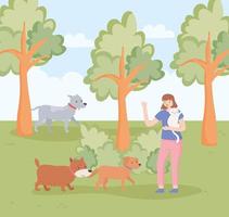 woman walking with cat vector