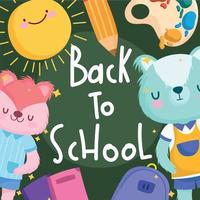 Back to school squirrel bear and icons vector design