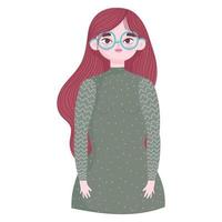 portrait girl with glasses character in cartoon style vector
