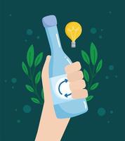 hand with recycled bottle vector