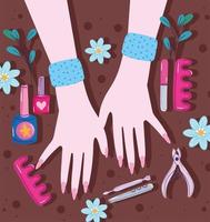 hands and manicure tools vector