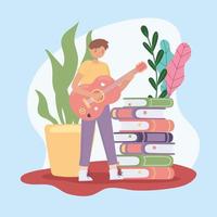 boy with guitar and books vector