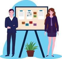 business man and woman with board presentation financial report, people working vector