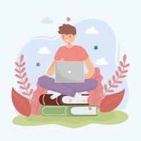 boy with laptop learning vector