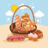 basket and bakery product vector