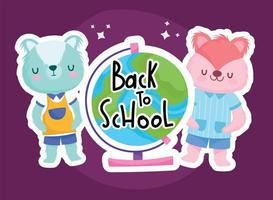 Back to school squirrel bear and world sphere vector design