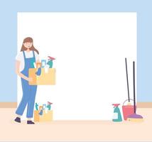 woman with cleaning tools vector